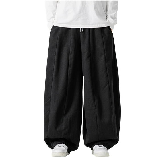 UVEASISHA Wide Leg Pants for Men Elastic Waist Drawstring Palazzo Trousers Baggy Casual Streetwear Pants Black XXL