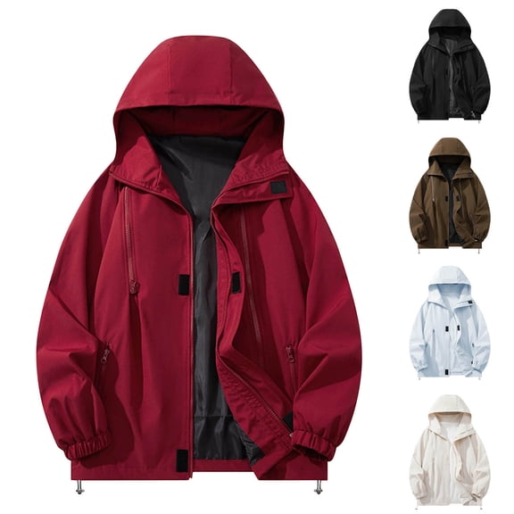 UVEASISHA Windbreaker Rain Jacket for Men Big and Tall Waterproof Raincoats Outdoor Lightweight Running Cycling Jackets Full Zip Fashion Rain Coat Red 3XL