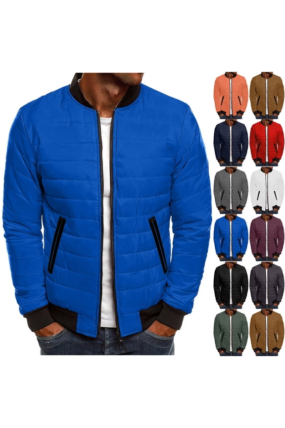 Winter Coats for Men Packable Quilted Jacket Full Zip Lightweight Puffer Bomber Jackets Windproof Insulated Padded Coat Outerwear with Zipper Pockets Orange M