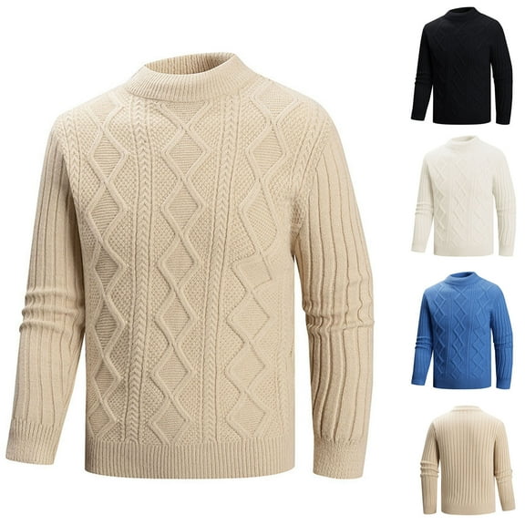 UVEASISHA Winter Fashion Sweaters for Men Long Sleeve Knitted Pullover Sweater Solid Color Casual Crewneck Textured Sweaters Knit Jumpers Khaki M