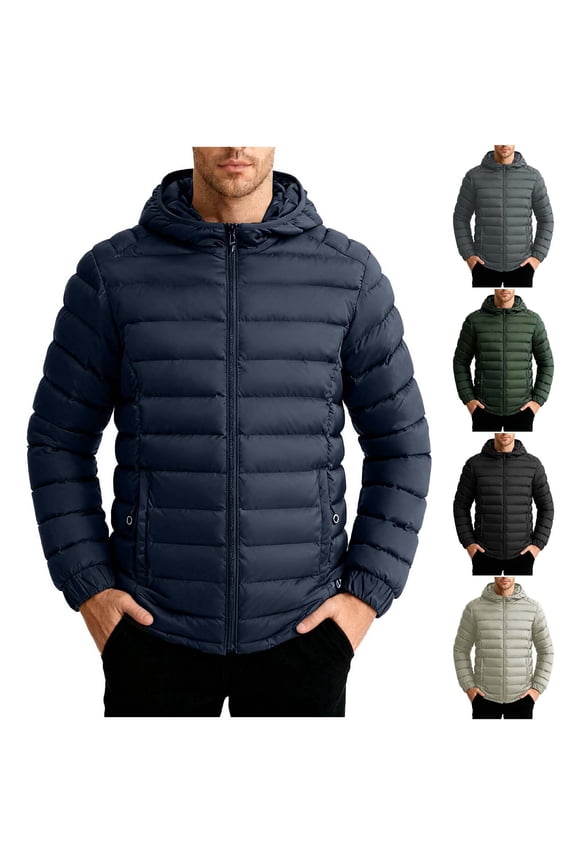 Winter Down Jackets for Men Waterproof Lightweight Parkas Detachable Hooded Packable Puffer Jacket Thick Warm Quilted Coats with Pockets Gray XL
