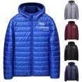 thumbnail image 1 of UVEASISHA Winter Puffer Jackets for Men Fashion Yes I'm Still Freezing Print Hooded Jacket Full Zip Windproof Down Coats Lightweight Quilted Jacket with Pockets Wine XL, 1 of 6