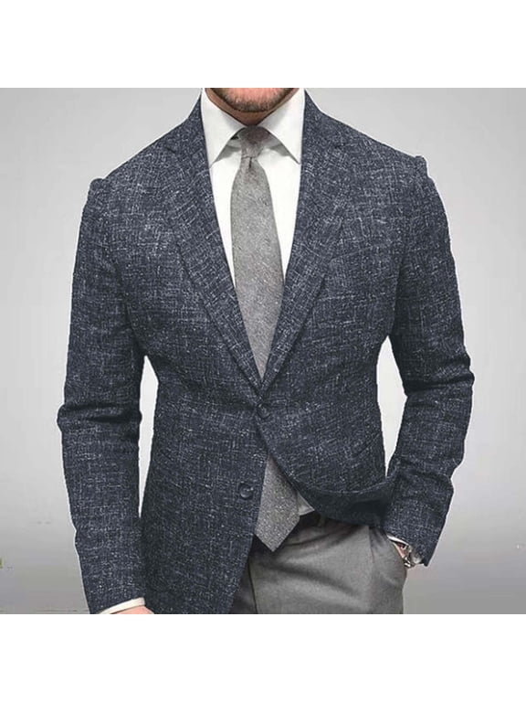 Winter Suit Jacket for Men Business Casual Flannel Plaid Blazers One Button Regular Fit Formal Dress Jackets for Office Work with Pockets Sales Today,Gray,XL