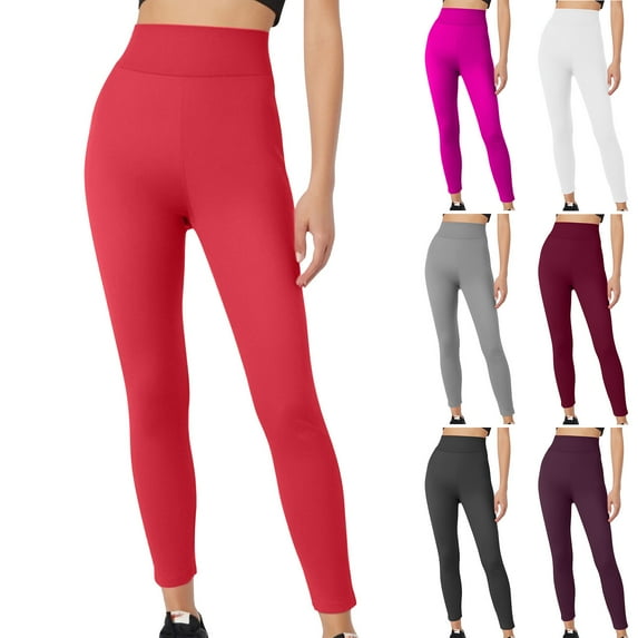 UVEASISHA Women Athletic Leggings Elastic High Waisted Tummy Control Workout Tights Butt Lifting Slim Fit Yoga Pants Comfy Gym Running Bottoms Red L