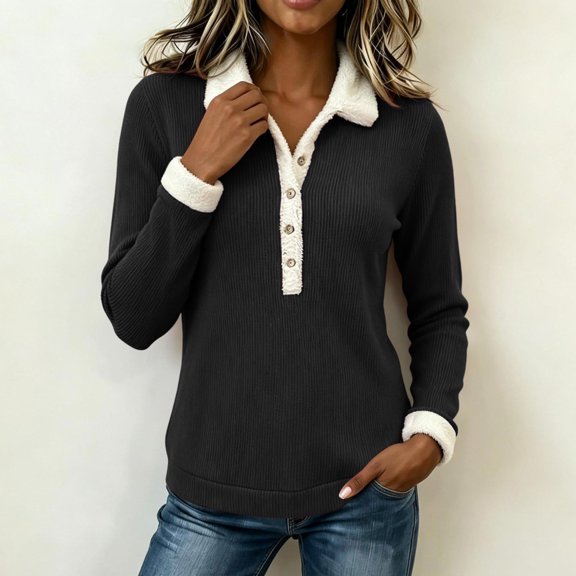 UVEASISHA Women Christmas Collared T Shirts Fashion Contrast Color Half Button Pullovers Cozy Knit Casual Tunic Tees 2026 Fashion Fall Tops L