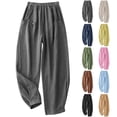 thumbnail image 1 of UVEASISHA Women Drawstring Pants Cotton Linen Summer Pants Striped Wide Leg Vacation Pants Lightweight Casual Beach Pants with Pockets Navy XXL, 1 of 10