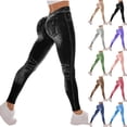 thumbnail image 1 of UVEASISHA Women Faux Denim Jeggings V Back High-Waisted Butt Lifting Trousers Stretchy Slim Fit Leggings Retro Fashion Skinny Pants Blue M, 1 of 6