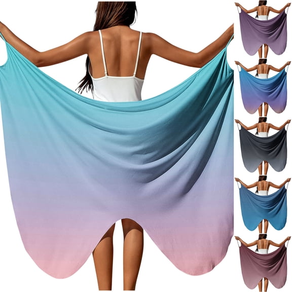 UVEASISHA Women Gradient Print Sarong Wrap Swimsuit Cover Ups Plus Size Beach Pareo Skirts Spaghetti Straps High Slit Dresses Purple S