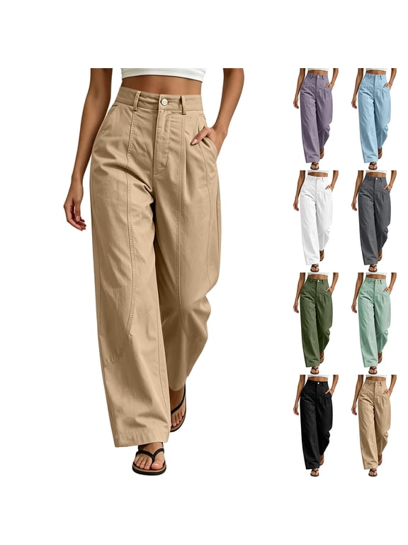 Women High Waisted Wide Leg Pants Button Front Pleated Trousers Loose Fit Casual Work Office Straight Pants Mint Green S