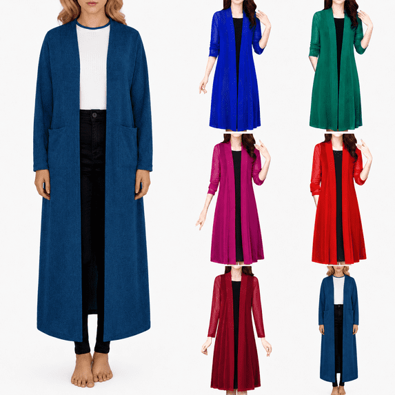 UVEASISHA Women Long Sheer Cardigan 3/4 Sleeve Open Front Lightweight Stretch Summer Sun Protection Cover Up Tops Daily Wear Blue XXL