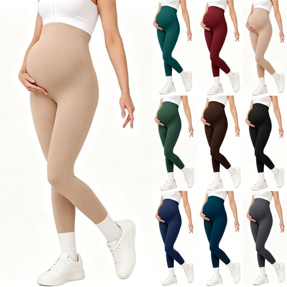 UVEASISHA Women Maternity Leggings Ankle Length Over Belly Pregnancy Pants Soft Comfortable Yoga Workout Clothes Blue S