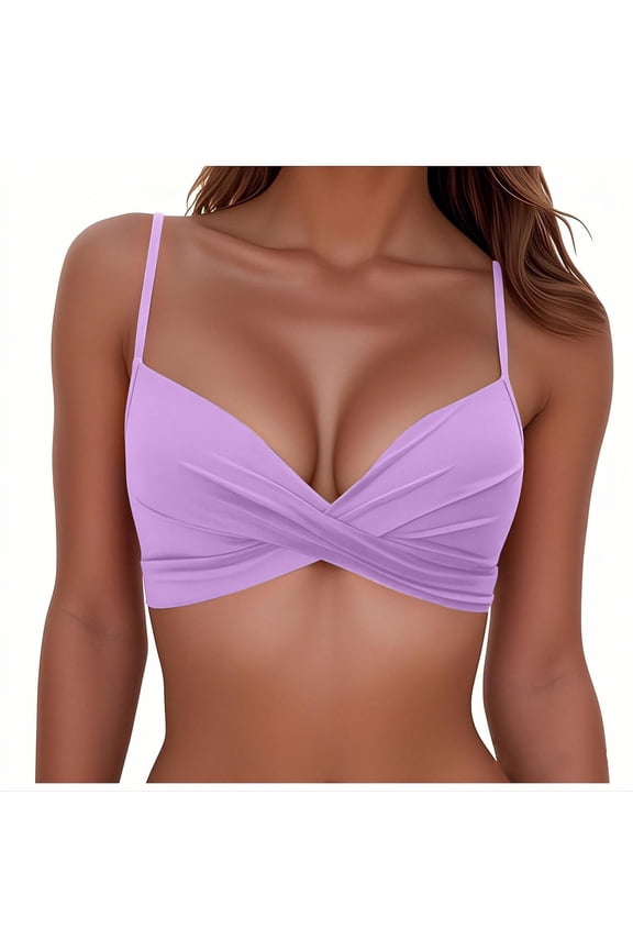 UVEASISHA Women Push Up Bikini Top Twist Front Padded Swim Bra Adjustable Strap Bathing Suit Top Summer Beach Vacation Swimwear Purple L
