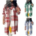 thumbnail image 1 of UVEASISHA Women Shacket Jacket with Pockets Cotton Casual Long Plaid Cardigan Coat Fall Trendy Button Down Shirt Jackets with Pockets,Wine,XL, 1 of 8