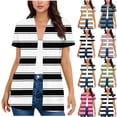 thumbnail image 1 of UVEASISHA Women Striped Short Sleeve Cardigan Open Front V Neck Casual Duster Soft Lightweight Outerwear with Pockets for Spring Summer Army Green S, 1 of 6