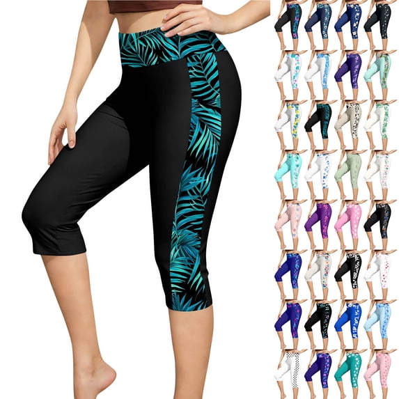 UVEASISHA Women Sun Protection Capri Leggings High Waisted Tummy Control Swimsuit Pants Beach Bathing Swim Rash Guard Bottoms Multicolor XL