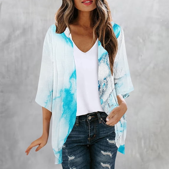 UVEASISHA Women Tie Dye Kimono Cardigan Half Sleeve Lightweight Summer Outerwear Thin Soft Open Front Shrugs Multicolor S
