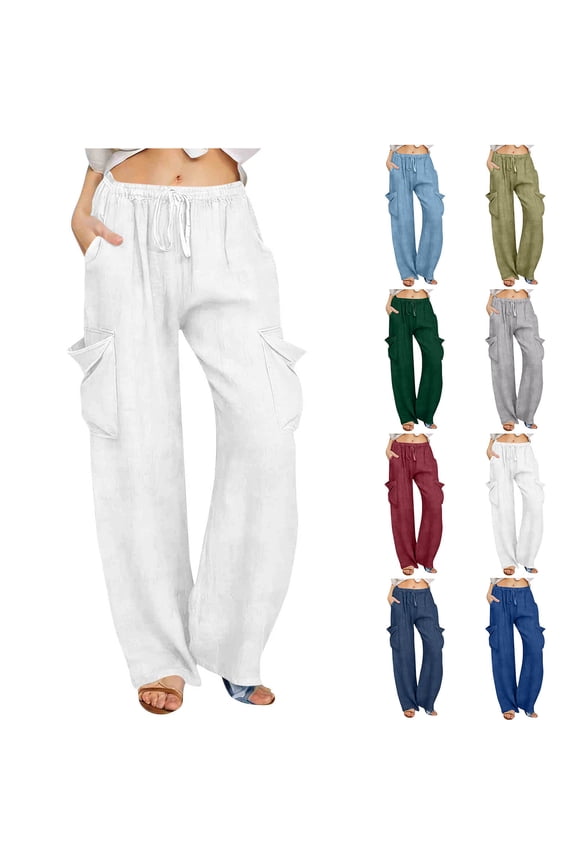 UVEASISHA Women's Beach Vacation Pants Straight Leg Denim Look Trousers Loose Fit Drawstring Lounge Slacks Lightweight Going Out Casual Pants with Pockets Blue XL