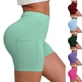 thumbnail image 1 of UVEASISHA Women's Biker Shorts with Pockets High-Waisted Butt Lifting Stretchy Leggings Breathable Lightweight Athletic Pants Light Blue L, 1 of 6
