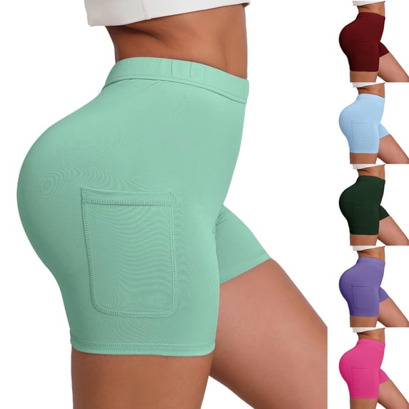 UVEASISHA Women's Biker Shorts with Pockets High-Waisted Butt Lifting Stretchy Leggings Breathable Lightweight Athletic Pants Wine S