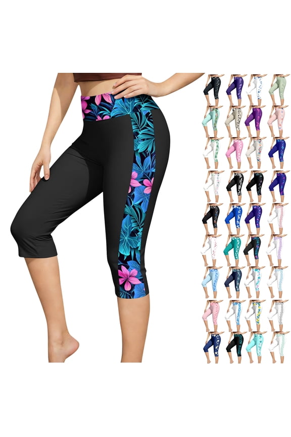 UVEASISHA Women's Capri Swim Bottoms High Waisted Quick Dry Swim Capris with Sun Protection Modest Knee Length Bathing Suit for Beach Pool Multicolor XXL