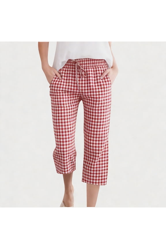 UVEASISHA Women's Cargo Overalls Capri Pants Adjustable Strap Elastic Waist Jumpsuit Loose Fit Casual Romper with Pockets for Work Daily Life Outdoor Activities Red S