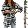 thumbnail image 1 of UVEASISHA Women's Fall Flannel Jackets Roll Up Long Sleeve Plaid Shacket Business Casual Button Down Shirt Jackets Trendy Coats for Womens with Pocket Khaki M, 1 of 9