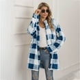 thumbnail image 1 of UVEASISHA Women's Fleece Jackets Clearance,Shackets for Women Winter Long Sleeve Warm Up Plaid Coat Soft Fuzzy Fashion Button Down Shirt with Pocket,Blue,S, 1 of 6