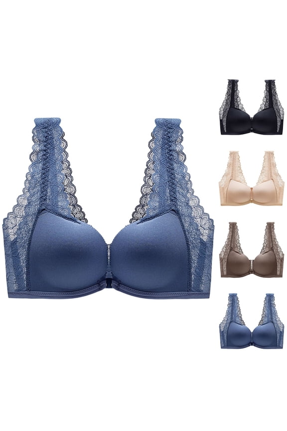 UVEASISHA Women's Front Closure Wireless Bra V Neck Seamless Everyday Bralette Floral Lace Trim Beauty Back Comfort Lounge Underwearr Coffee 36