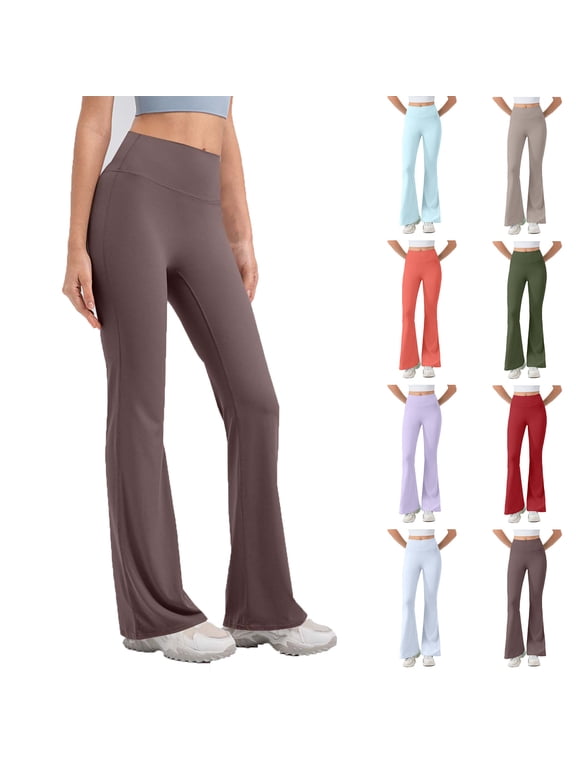 Women's High Waisted Flare Yoga Leggings Butt Lifting Tummy Control Stretchy Athletic Workout Pants Lounge Full Length Pilates Skinny Tights Light Blue S