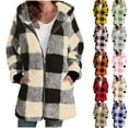 thumbnail image 1 of UVEASISHA Women's Hooded Plaid Jacket Winter Sherpa Fleece Zip Up Jackets Oversized Long Sleeve Teddy Coat Comfy Plush Outerwear with Pockets Yellow S, 1 of 7