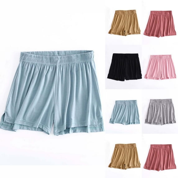 UVEASISHA Women's Modal Lounge Shorts Elastic Waist Side Slit Thin Shorts Breathable Loose Fit Lounge Shorts Cool Soft Comfy Sleepwear Shorts Black M