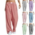 thumbnail image 1 of UVEASISHA Women's Plaid Wide Leg Pants Summer Casual Palazzo Pants Elastic Waist Comfy Baggy Trousers with Pockets Gray L, 1 of 8