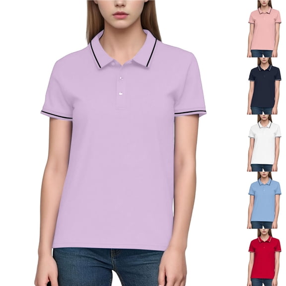 UVEASISHA Women's Striped Polos Shirts Quick-Dry Moisture-Wicking Business Casual Tees Breathable Lightweight Office Workout Tennis Polos Purple M