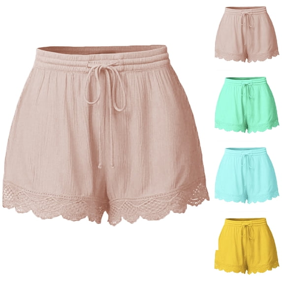 UVEASISHA Women's Summer Shorts Loose Elastic Waist Drawstring Casual Shorts Breathable Lace Boho Beach Shorts Lightweight Lounge Shorts Mint Green M