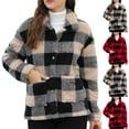 thumbnail image 1 of UVEASISHA Women's Winter Sherpa Jackets Fall Winter Fleece Plaid Shackets Button Down Shirt Jacket Furry Casual Outwear with Pockets Red M, 1 of 8