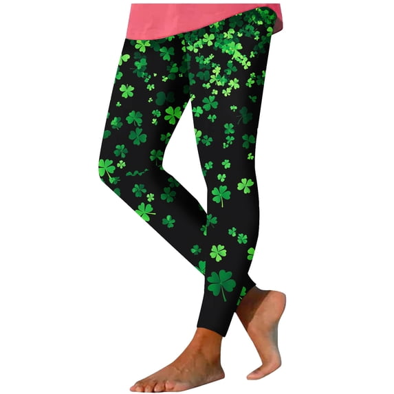 UVEASISHA Women's Yoga Leggings High Waisted Milk Silk Workout Pants High Elastic Tummy Control Skinny Pant Butt Lifting St Patricks Day Tights Black L