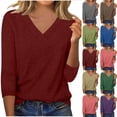thumbnail image 1 of UVEASISHA Womens 3/4 Sleeve Shirt Solid Color V Neck Casual T Shirts Loose Comfy Spring Summer Fall Basic Tees XXL, 1 of 8