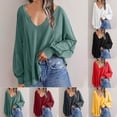 thumbnail image 1 of UVEASISHA Womens Baggy T Shirts Long Sleeve V Neck Sweatshirts Dressy Casual Loose Fit Solid Color Pullover Tops Fashion Tshirts for Women 2024 Fall Outfit Prime Big Deal Days,Army Green,M, 1 of 8