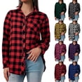 thumbnail image 1 of UVEASISHA Womens Boyfriend Plaid Shirt Dressy Trendy Button Down Shirts Business Casual Long Sleeve Lapel Shacket Lightweight Fashion Jackets with Pocket Fall Savings Black XL, 1 of 2