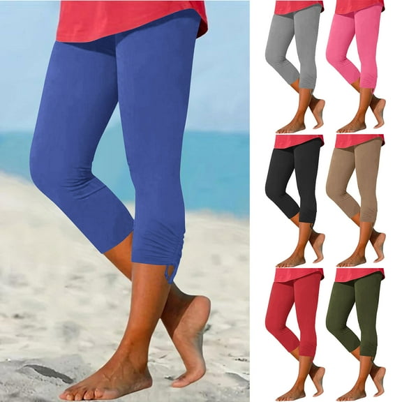 UVEASISHA Womens Capri Leggings Drawstring Cropped Pants Stretch High Waist Workout Capris Pants Gray XXL