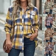 thumbnail image 1 of UVEASISHA Womens Casual Shacket Fall Long Sleeve Collared Plaid Shirt Jackets Lightweight Fashion Button Down Business Shirts for Women with Pockets 90 Off Clearance Sale,Yellow,S, 1 of 7