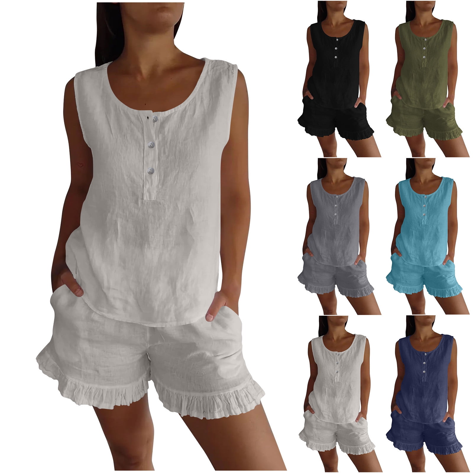 Casual Printed Tank Top & Skirt Cotton Linen Two-piece Set