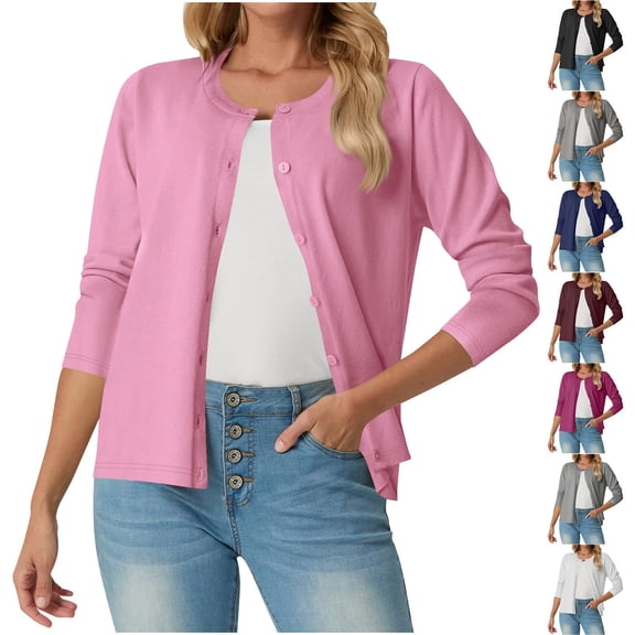 UVEASISHA Womens Cropped Jacket Long Sleeve Button Down Cardigan Tops Lightweight Casual Fall Cardigans Navy S
