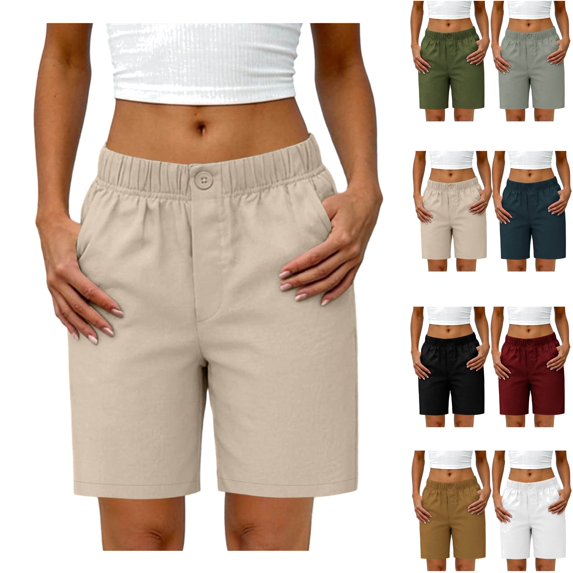 UVEASISHA Womens Elastic Waist Casual Shorts Straight Leg Lightweight Shorts Loose Fit Casual Athletic Shorts with Pockets Navy M