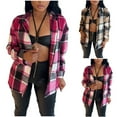 thumbnail image 1 of UVEASISHA Womens Flannel Shacket Jacket 2025 Fall Trendy Plaid Shirt Jackets Long Sleeve Lapel Buttons Coats Wool Blend Lightweight Coats for Women Winter Sale,Brown,XXL, 1 of 8