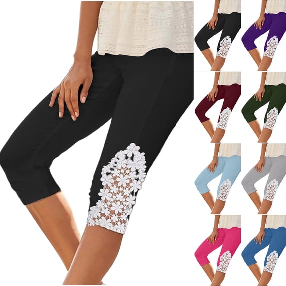 UVEASISHA Womens Floral Lace Capri Leggings High Waisted Cut Out Capris Stretch Soft Cropped Workout Yoga Pants Black XXL