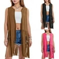 thumbnail image 1 of UVEASISHA Womens Fringe Vest Tassel Sleeveless Irregular Hem Cardigan Jacket Casual Hippie Outwear Hot Pink M, 1 of 8