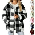 thumbnail image 1 of UVEASISHA Womens Fuzzy Hooded Jackets Winter Sherpa Fleece Plaid Shacket Jacket Drawstring Long Sleeve Zip Up Hoodies Comfy Plush Warm Coats with Pockets Winter Savings Red XL, 1 of 3