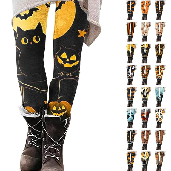 UVEASISHA Womens Halloween High Waisted Leggings Vintage Bat Printed Workout Tights Tummy Control Sports Yoga Pants Full Length Casual Running Athletic Leggings Multicolor S