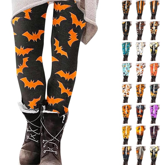 UVEASISHA Womens Halloween Workout Leggings Funny Pumpkin Printed Yoga Tights Tummy Control High Waisted Running Pants Milk Silk Soft Party Leggings Multicolor M